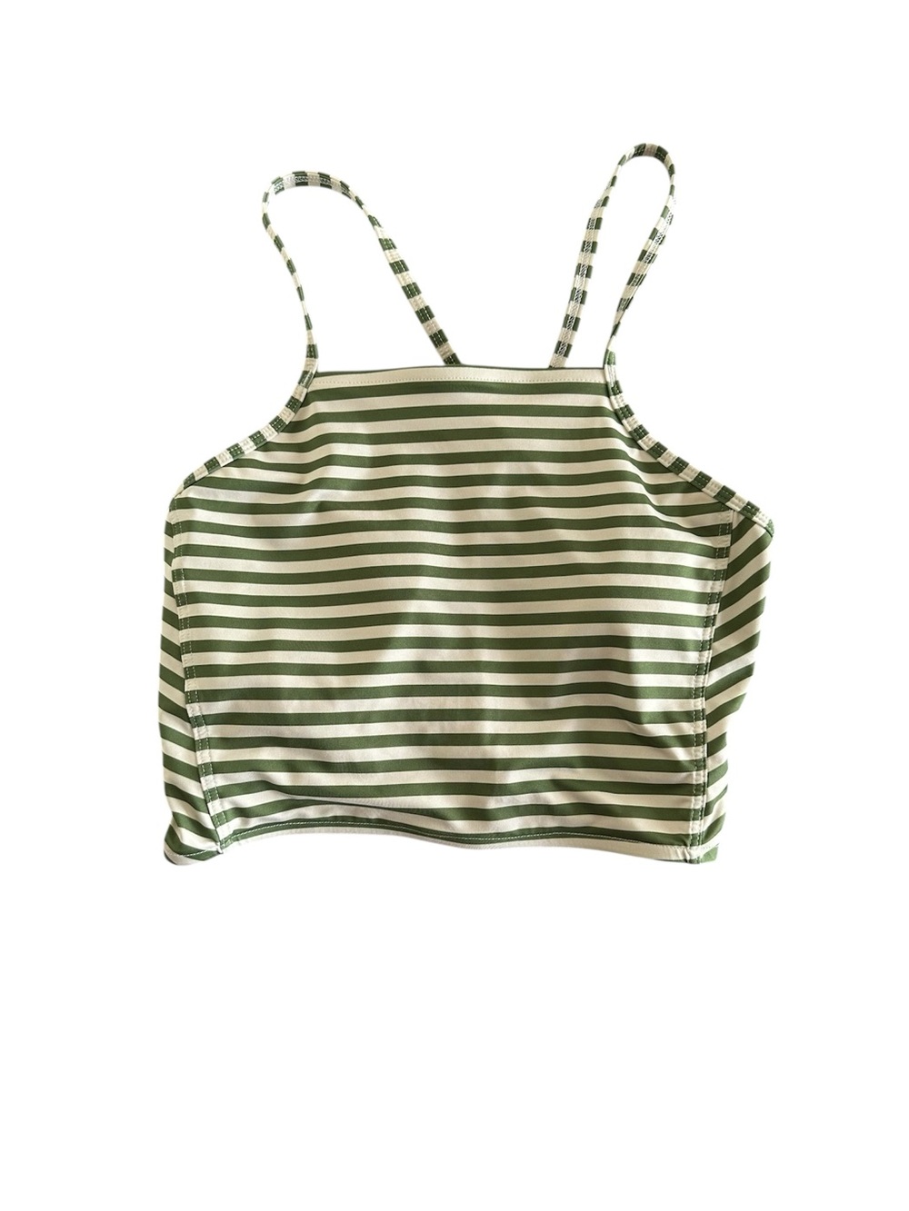 Albion Fit Stripe Crop High Neck Bikini Top Small Green Cream Beach Swim Pool